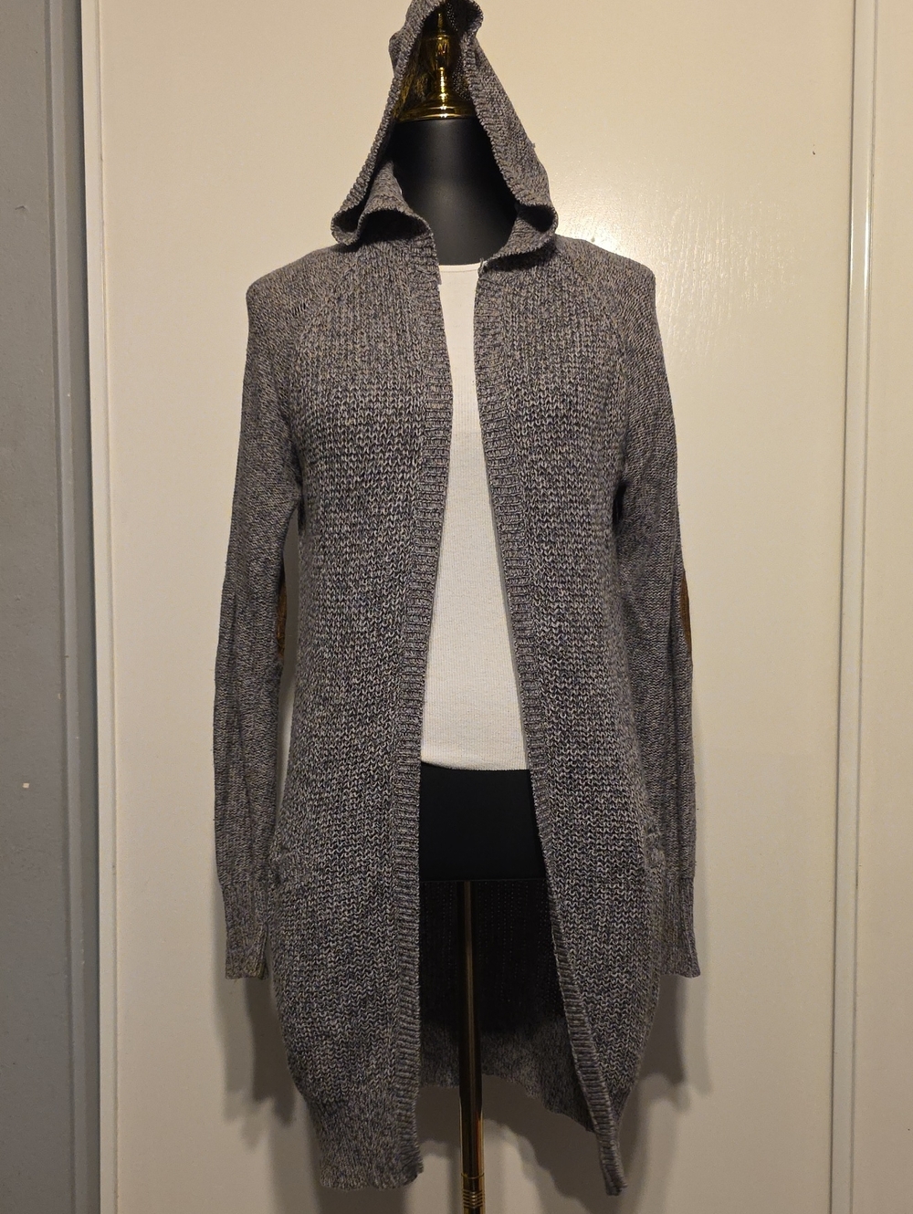 Francesca's Collections Heather Gray Hooded Open-Front Cardigan